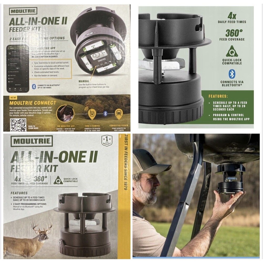 Moultrie All-in-One II Deer Feeder Kit Quicklock Adapter Fits Most 4x Feed Times